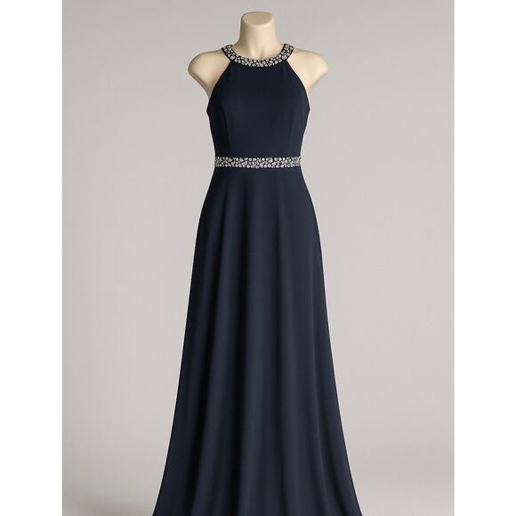 Windsor Navy Beaded Halter Dress Embellished Waistband Formal Evening‎ Gown 5/6 - Picture 1 of 10